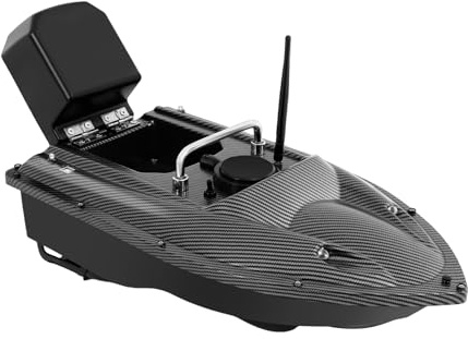 RUETERY Barca da mangime da 500 m, barca per esche radiocomandate, carico 1,5 kg, 49 x 27 x 16 cm, in acciaio inox ABS, luce LED, telecomando, caricatore e spina UE per la pesca, lago e fiume