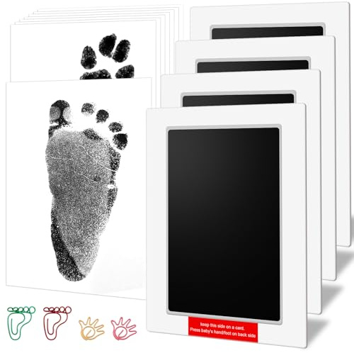 6 x 4 Large Size Baby Inkless Handprint and Footprint Kit with 4 Ink Pads and 8 Imprint Cards by PChero, Ideal for Family Keepsake Newborn Registry Baby Shower Present (Ink Area: 4.9 x 3.14)