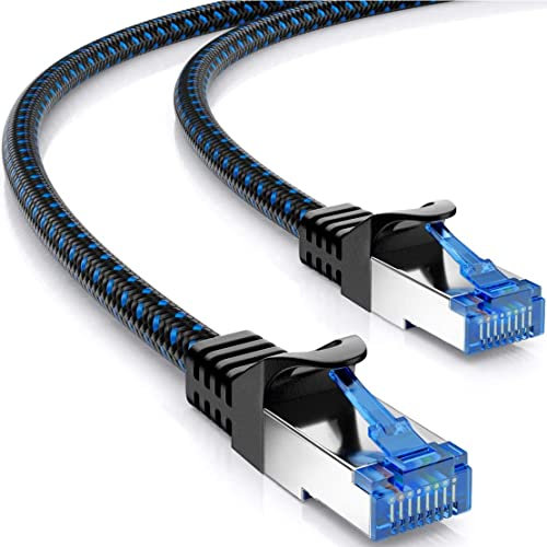 deleyCON 5m CAT 8 Patch Cable (40 Gbit/s, 2000 MHz) Gigabit Cable de Red Cable Ethernet RJ45 S/FTP POE CAT8 LAN Cable para PS5 Router Módem TV Switch Laptop - Negro