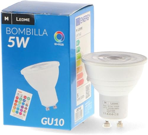 M Ledme - Lampadina LED colorata con controllo 5W (Eq. 40 W) attacco GU10, 350 Lumen, RGBW, Dimmerabile in intensità, Luce Bianca e Colorata, LM7142
