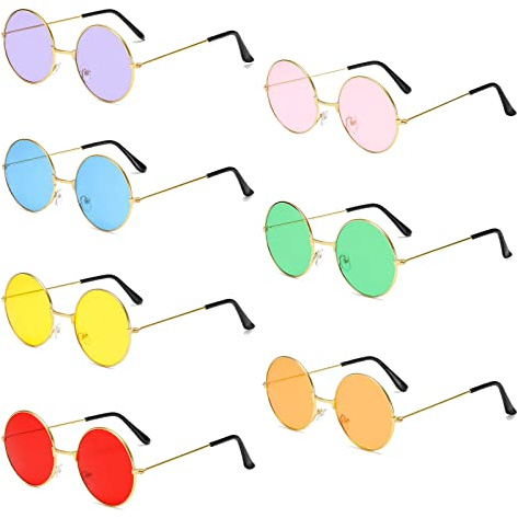 ZOCONE 7 Piezas Gafas Hippies Fiesta Gafas de Sol Colores Redonda Retro Años 60 y 70 para Disfraces Hippie Fiestas Halloween Concierto