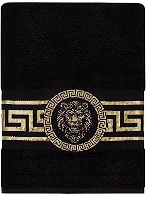 Belle Arti Premium Mäander Löwen & Amphore Handtücher Duschtücher Gästetücher Saunatücher Flauschige Frottee Baumwolle in verschiedenen Größen in Weiss und schwarz (2er Set - 100 x 150 cm, schwarz)