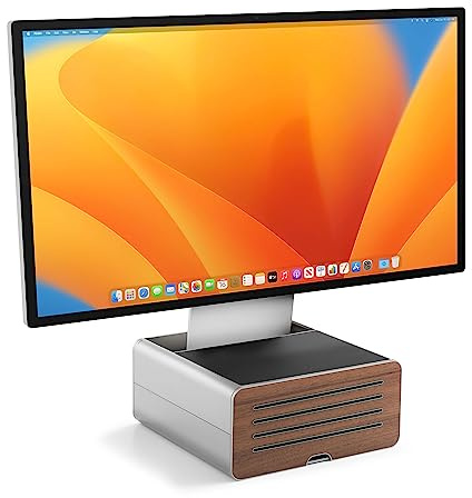 Twelve South HiRise Pro Adjustable Monitor Stand w/Storage - Adjustable Monitor Riser, Desktop Computer Screen Stand for External Monitors, iMac, PC, Dell, LG, Desk Organiser, Silver