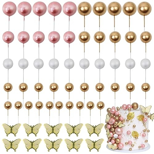 LARDUX 60 palline decorative per torte – farfalle decorazioni fai da te, mini palloncini per cupcake, per compleanni, feste, bambini, doccia, matrimoni, oro rosa