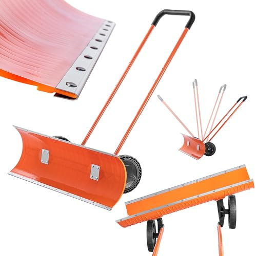 KADAX Pala de Nieve con Ruedas y Mango Ajustable, Empujador de Nieve, Herramienta Manual para Quitar Nieve, Pala Empujadora, Trineo Quitanieves (95.5 x 33.5 cm)