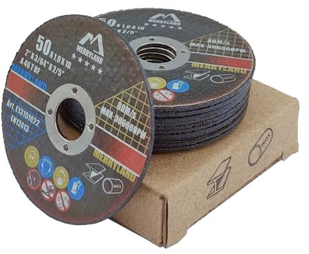 Merryland Disque à Tronçonner 50mm Métal INOX Acier Fer, 50 X 1,0 X 10 mm Disque de Coupe 10 Pièces, Disque Découper pour Meuleuse d'Angle, Expert-line E13151022-10