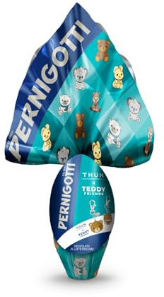 Pernigotti Uovo di Pasqua 2026 Thun x Teddy Friends al Cioccolato al Latte Finissimo, Senza Glutine, con Sorpresa Portachiavi Collezionabile, 240 g