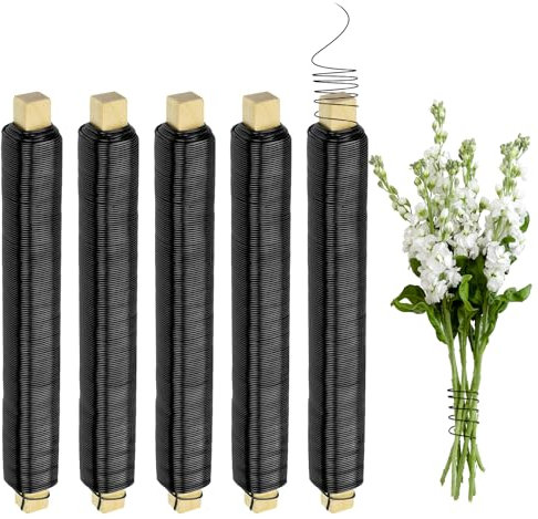 Idota 5 Rollen Blumendraht, ø 0,8 mm Holzstock Wickeldraht Biegsam Bindedraht Schwarz Rostfrei Basteldraht zum Befestigen von Blumenpflanzen Ideal zum Basteln und Weihnachtskranz (25 m/Rolle)