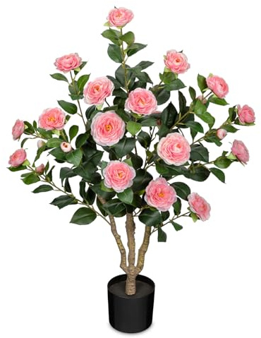 Arborus Konstväxter 90 cm konstgjorda växter i kruka kamelia konstgjorda blommor rosa konstgjorda blommor krukväxter för kontor rum hus dekoration