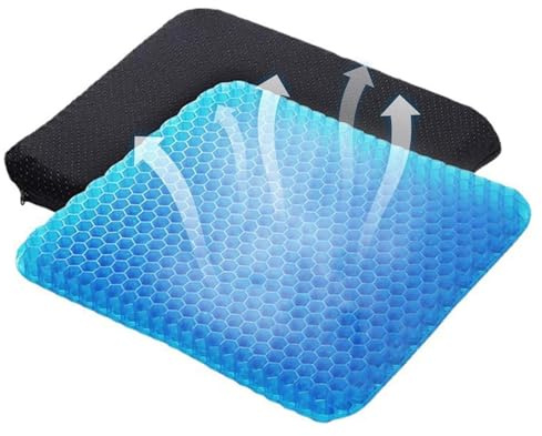 Cojín de asiento de gel, cojín de asiento transpirable, cojín de gel refrescante con funda de tela para silla de oficina, coche, silla de ruedas (38 x 32 cm)