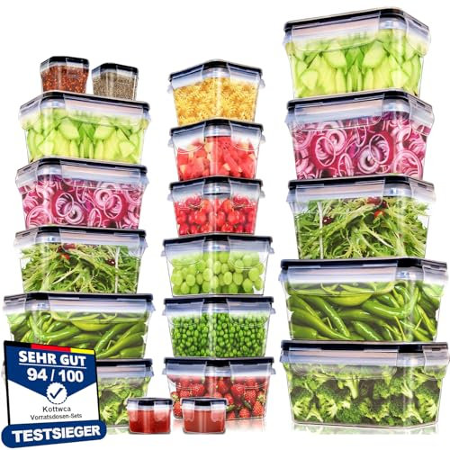 Kottwca Frischhaltedosen mit Deckel Set, 40-teilige Große Kapazität Tupperdosen Set (20 Behälter+20 Deckel), Küche Meal Prep Boxen 100% Auslaufsicher BPA-Frei Brotdosen für Mikrowellen Kühlschrank