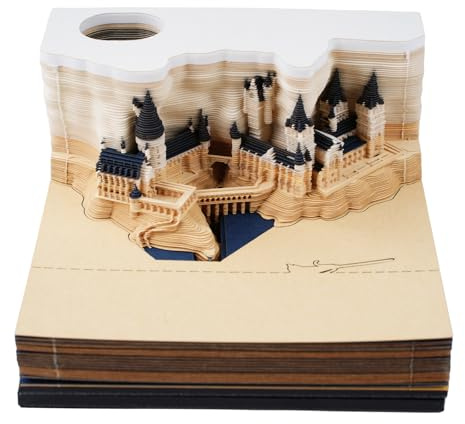 Calendario 3D a strappo, 2025, 2025, blocco note adesive per calendario da tavolo con luce, note artistiche Magic Castle, scultura di carta