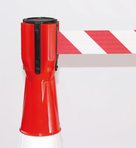 AUA SIGNALETIQUE - Enrouleur/Dérouleur De Sangle pour Cône De Signalisation De Chantier (3 mètres - Rouge/Blanc)