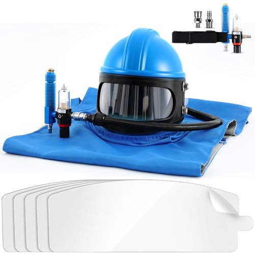 Saysurey Sandblaster Helmet&Hood Set with Thermostat and 5 Pcs Lens, Blue