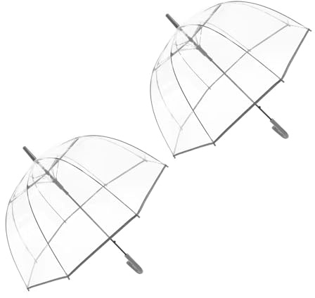 ThreeH 2 Pcs Clear Umbrella for Women Crystal Vision POE Surface Windproof Dome Design Shatterproof Fiberglass Frame and Smooth Curved Handle