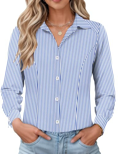 IECCP Camisa de vestir de manga larga para mujer, ajustada, formal, con botones, sin arrugas, elástica, para el trabajo, la oficina, informal, 2025, L