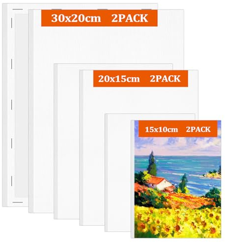 Muyohix Set di 6 Tela per Dipingere, Tele per Dipingere 30x20, 20x15, 15x10 cm, 100% Cotone Tele Pittura Prestirate Telati d'Artista, Tele da Dipingere per Colori Acrilici Pittura, Ad Olio, Tempera