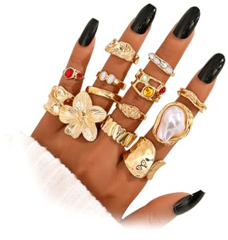 KISS WIFE Gold Stackable Rings for Women, Knuckle, Midi, Statement Ring Set