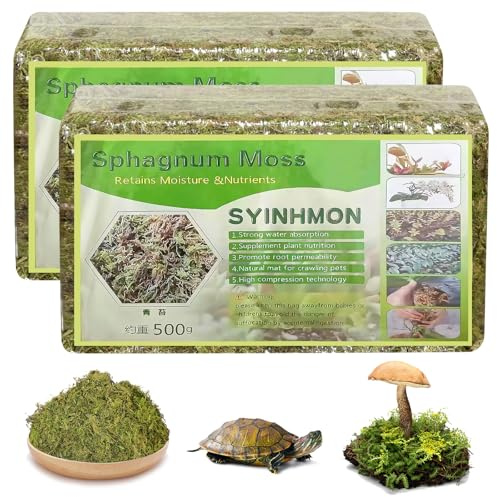 Sphagnum mossa för växter, 2 × 500 g näring organisk torvmossa, naturligt växtmaterial sphagnum mossa, torvmossa för orkidéer för orkidé krukväxter hem blomma växtodling