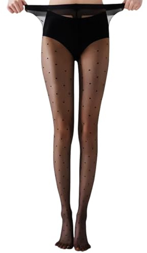 Srumvoat 20 Denier Women's Tights, Polka Dot Patterned Black Stockings, Pantyhose with High Waist Control Top, Reinforced Toe and Comfortable Silk Feel, Suggest 155-165 cm, 115 lb-126lb