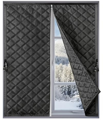 Película Aislante Para Ventanas, Kit Aislamiento Térmico Y Acústico Anti Frío Y Ruido, Cortina Sellada Reutilizable Para Invierno(Negro,110x120cm)