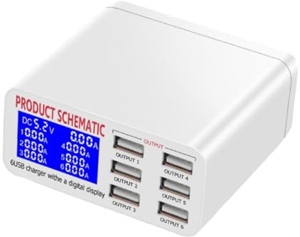 EPIGEIST Caricatore USB a 6 Porte con Display LCD Stazione di Ricarica Intelligente e Protezione Integrata Adatto per Smartphone Tablet e Dispositivi Digitali Compatto e Portatile con