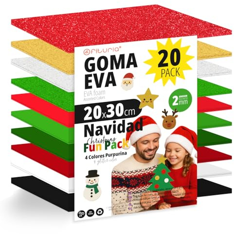 OFITURIA 20-pack EVA-gummi julfärger, 20 x 30 cm, 10 blandade färger, för skola eller yrke, EVA-gummi (julsortiment)