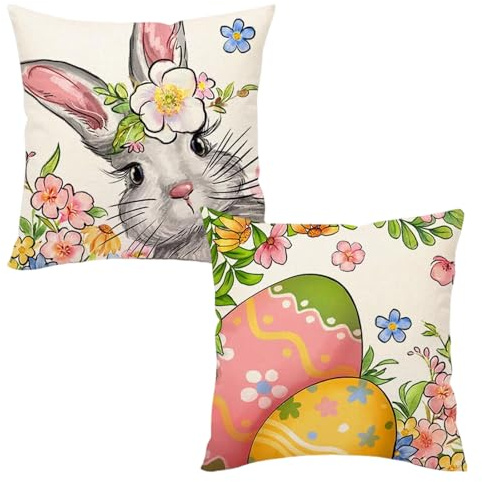 Federe per Cuscini Pasquali 45x45cm,2 Pezzi Decorative Housse de Coussin Pâques,Pasqua Fodere per Cuscini,Pasqua Stampato Federa,Motivo Coniglietto Pasquale,Per Divano Decorazione Della Casa (C)