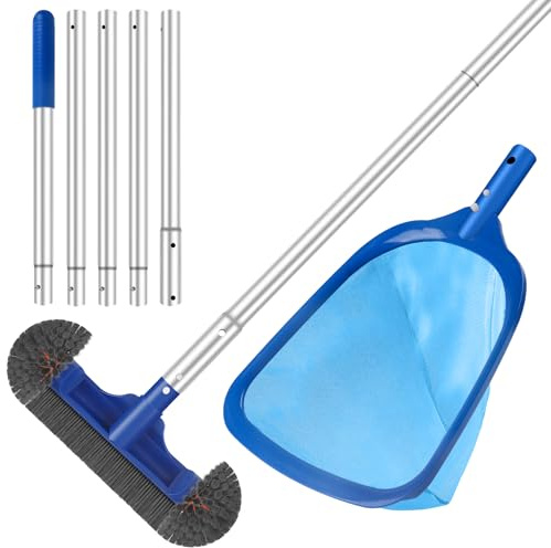 Swimming Pool Cleaning Kit Including 12.5 in Pool Brush Head,Ultra Fine Mesh Pool Leaf Skimmer Net with 76.5 in Aluminum Pole for Remove Debris and Dirt