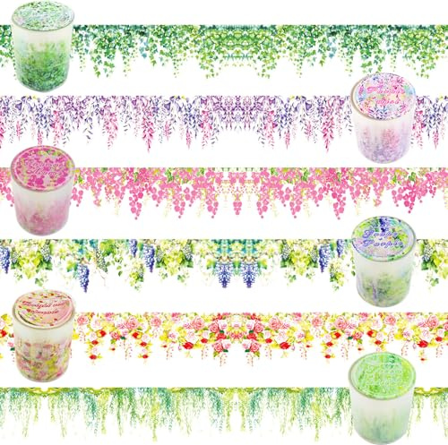 6 Rollos Cinta Washi Hojas Flores, Pegatinas Para áLbumes Recortes, Cinta Adhesiva Vintage, Cinta Washi Pet Flores Transparentes Colores Para áLbumes De Recortes, Accesorios Para áLbumes De Recortes