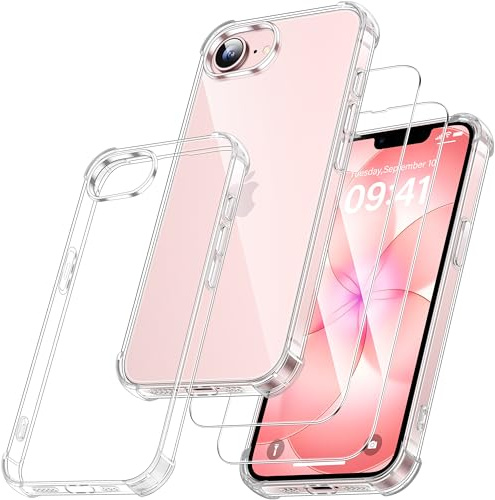 FLLAO 3 en 1 Funda para iPhone 17e con 2 Protector Pantalla, [Almohadilla de Aire integrada] Antigolpes Antiarañazos TPU Carcasa para iPhone 17e, Transparente