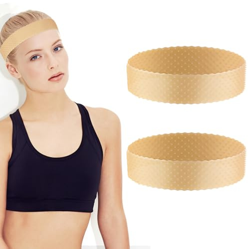 Matwsec 2 st perukgreppsbandsats silikon perukgrepp huvudband halksäkert elastiskt huvudband bulk för män kvinnor sport yoga, svettbeständigt och fixerade peruker, hudfärg