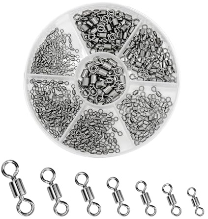 QOOSIKICC 260 Pcs Emerillon Peche, émerillons de Pêche à Baril,14# 12# 10# 8# 6# 4# 2# Olivettes pour la Pêche, Émerillon à Agrafe et connecteur à roulement pour leurres de compétition en mer