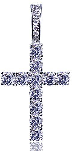 JINAO Iced Out Cubic Zirconia Round Cut Cross Pendant Necklace 18K Gold Plated Diamond Jewelry for Men Women with Stainless Rope Chain