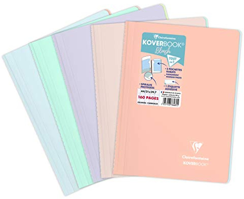 Clairefontaine 376481C - Cuaderno de espiral Koverbook Blush (A4, 21 x 29, 7 cm, 160 páginas grandes azulejos, Papel blanco 90 g, Cubierta de polietileno opaca color aleatorio