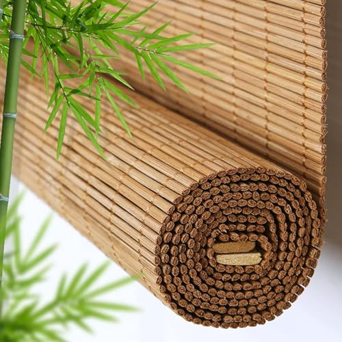 Natural Bamboo Roller Blind,Bamboo Blinds,Roman Roller Shades For Window/Door/Patio,Ceiling or Wall Installation,Light-Transmissive,Non-Transparent,All Installation Parts Included (60x180cm/24x71in)