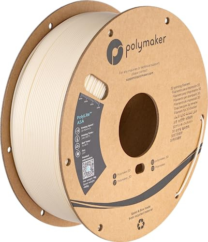 Polymaker ASA Filament 1.75 mm Natural ASA, 1 kg hitzebeständig, ASA 1.75 Kartonspule – PolyLite ASA 3D-Drucker-Filament natürlich, perfekt für den Druck von Outdoor-Funktionsteilen