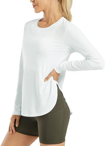 G4Free Women's UPF 50+ Sun Protection Long Sleeve Workout UV Shirts for Outdoor Gym Quick Dry Hiking Tops(White,XL)