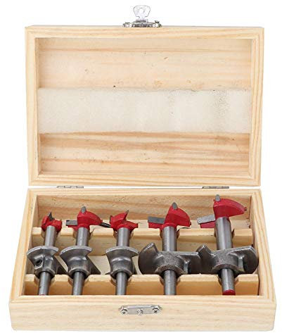Juego de Brocas Forstner de 5 Uds, Juego de Brocas de Posicionamiento Ajustable, Cortador de Madera para Sierra de Agujero para Carpintería, 15/20/25/30/35 Mm