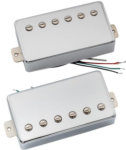 Artec VH59 Vintage Tone Covered Alnico 5 Humbucker Neck Bridge Pickups Set for Les Paul Style Electric Guitar, Chrome