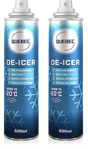 QUEBEC De-icer Spray 600ml For Car Windscreen - Fast Acting Melts Ice and Frost Quickly For Windows/Mirrors - Operates at -20°c and Prevents Re-Freezing (Pack of 2)