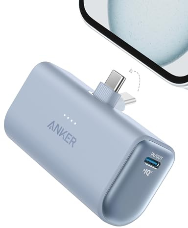 Anker Nano Power Bank, Mini Portable Charger with Built-In Foldable USB-C Connector, 5,000mAh Battery Pack 22.5W, For iPhone 16/15, Samsung S23 Series, Note20 Series, Huawei, iPad, AirPods, and More
