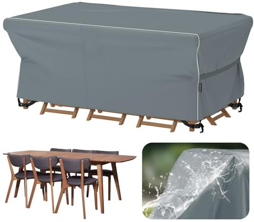 Velway Housse Salon de Jardin Imperméable - Housse de Table Jardin Rectangulaire avec Bande Réfléchissante - 600D Oxford Coupe-Vent Couverture de Protection Meubles Bâche de Table (Gris 180x120x74cm)