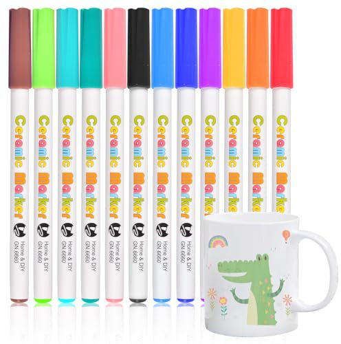 Withosent Porzellanstifte Spülmaschinenfest 12 Farben, Acrylstifte für Steine, Marker Stifte Set für DIY Fotoalben Ostereier Deko Kunststoff Stoff Becher