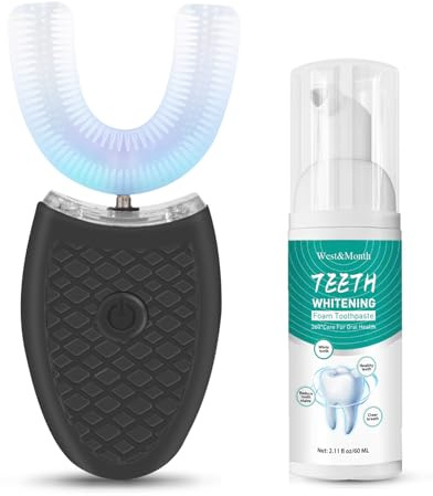 Spazzolino elettrico ad ultrasuoni per adulti, spazzolino da denti a bocca intera a 360°, sbiancamento a forma di U, spazzolino da denti automatico, ricarica wireless, viaggio, casa, doppio uso