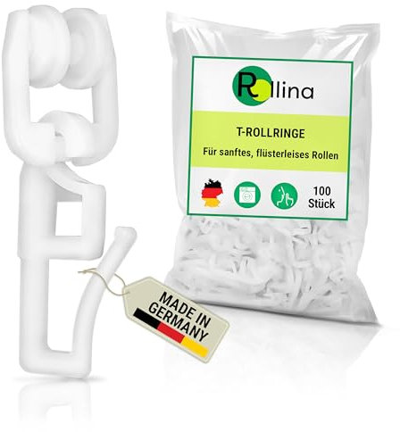 Rollina Gardinenröllchen für T Schiene (100 Stück) Gardinenhaken zum Einhängen | Vorhanghaken auch für Wohnwagen Gardinen Wohnmobil LKW Gardinenrollen