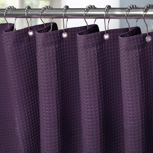 VANZAVANZU Shower Curtain for Bathroom with Metal Hooks Waffle Fabric Shower Curtain Heavy Duty Bath Curtain for Wet Room Bathtub Shower Stall, Weighted Hem, Waterproof - 275 x 182cm (Purple)