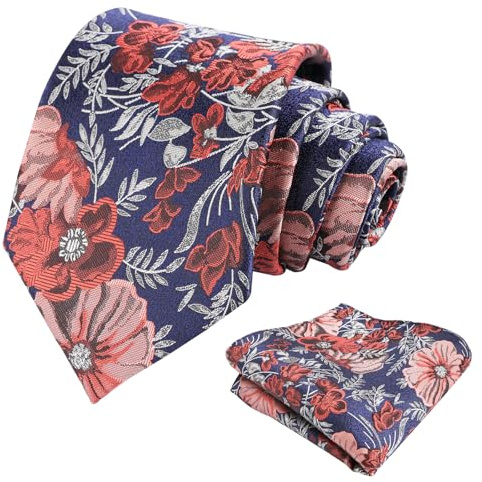 Alizeal Juego de corbata y pañuelo para hombre, diseño floral sedoso para boda, fiesta, corbata y pañuelo