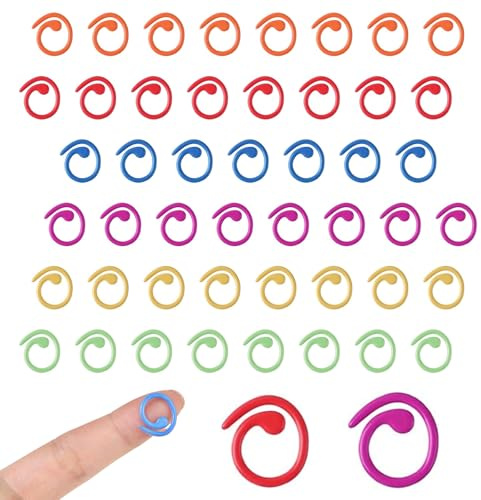 Artomnivera 50 PCS Stitch Markers, Spiral Metal Stitch Markers, Colorful Crochet Knitting Markers, Rings Crochet Stitch Rings,Colorful Locking Markers for for DIY Craft Project Knit and Crocheting