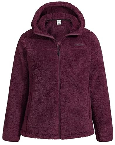 Pioneer Camp Polaire Femme Chaude avec Capuche Zippée Vestes de Randonnée Moelleux Confortable Teddy Veste Noire Sherpa Manteau pour Maison Randonnée Escalade
